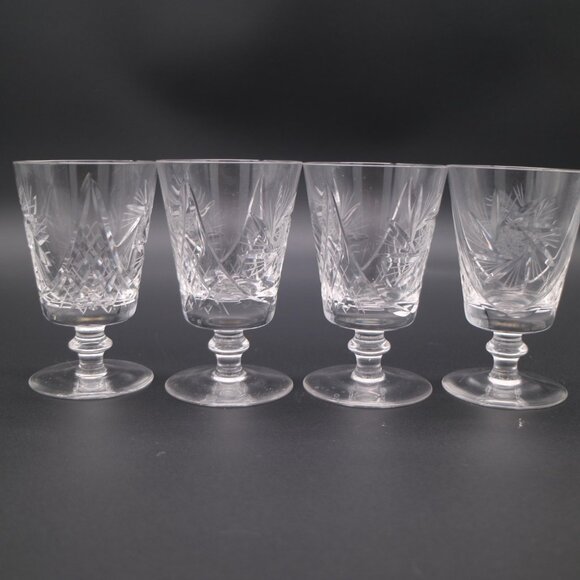 Vintage 4" Pinwheel Cut Crystal Cordial Liqueur Glass – Set of 4 - Picture 9 of 9